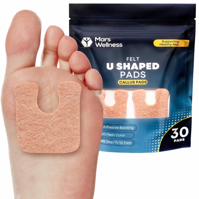 Mars Wellness UShaped Callus Pads for Feet 14 Thick Flesh Colored Pack of 30 with Adhesive Backing Callus Remover for Feet Callus Cushions